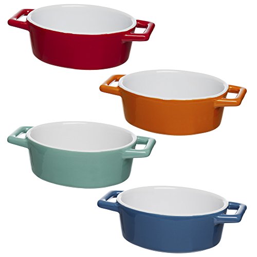 Invero® - Juego de 4 mini cuencos ovalados para horno a mesa, ideal para pasteles, tartas, quiches, cazuelas y más