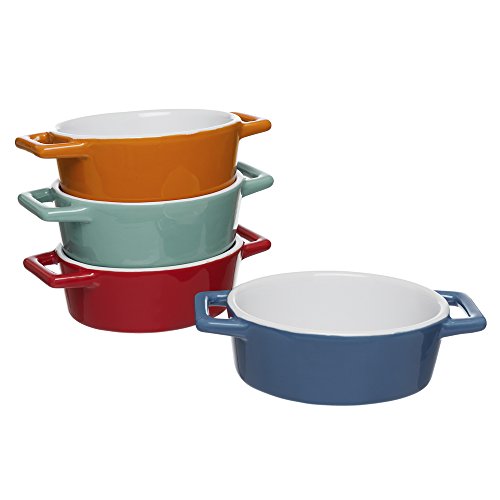Invero® - Juego de 4 mini cuencos ovalados para horno a mesa, ideal para pasteles, tartas, quiches, cazuelas y más