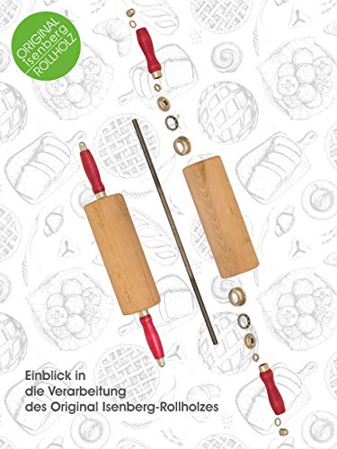 isenberg® - Rodillo de Madera Profesional - Hecho de una Pieza de Madera de Haya - Apoyado por rodamientos de Bolas (Rodillo de Pasta, Rodillo de Pasta, Rodillo de Masa) 30 cm Haya