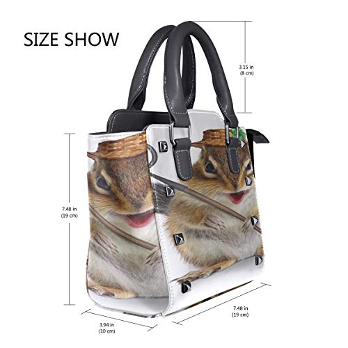 IUBBKI Bolsa de mensajero de hombro de lona Divertido granjero de animales Ardilla Tenedor de heno Mangos personalizados Monederos Remache de cuero de la pu Moda portátil