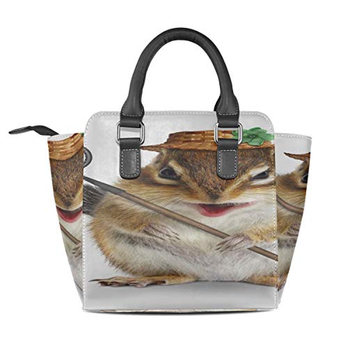 IUBBKI Bolsa de mensajero de hombro de lona Divertido granjero de animales Ardilla Tenedor de heno Mangos personalizados Monederos Remache de cuero de la pu Moda portátil