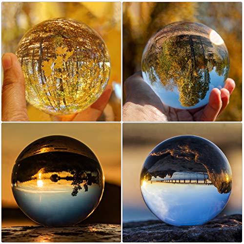 IZSUZEE Bola de Cristal 80mm, K9 Bola de Cristal Transparente, Bola para Fotografia con Base y Caja, Bola de Foto para Decoracion de Oficina Bola de Fotografia Cumpleanos