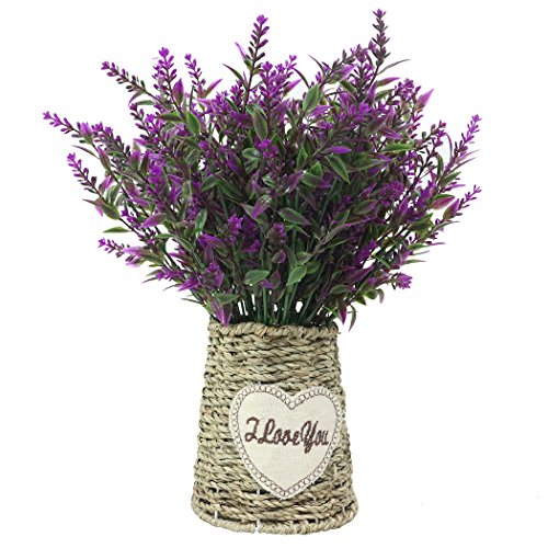 JAROWN - Maceta vintage de flores de lavanda artificiales con cuerda trenzada para decoración del hogar