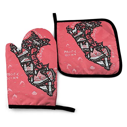 JDHFJ Guantes para Horno, agarraderas para ollas de Perú, Bonitos Porta ollas, Guantes para el hogar Resistentes al Calor, Barbacoa, Cocina, horneado, Parrilla, Barbacoa, microondas, Almohadillas gr