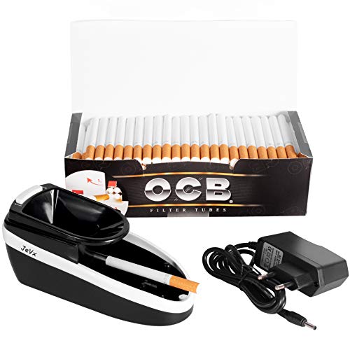 JeVx Maquina Liadora de Tabaco + 200 Tubos con Filtro OCB - Entubador Electrico para LLenado de Cigarros Entubar Cigarrillos de Fumar entubadora Electrica para liar (Negro)