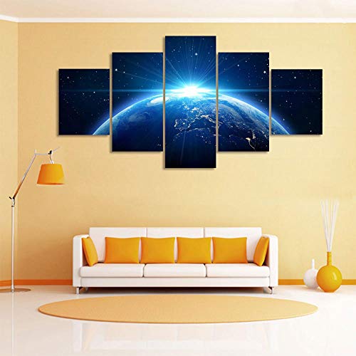 JIAORLEI Arte De La Lona De 5 Piezas Poster Pinturas Decorativas Modernas sobre Lienzo Arte De La Pared para Decoraciones del Hogar Gran Paisaje De La Tierra Azul De La Vía Láctea-Without Frame