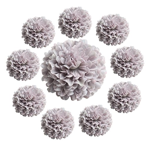 Jili en línea 10 piezas Seda Artificial, diseño de crisantemo flores adornos para decoración de boda, color gris