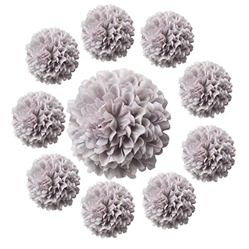 Jili en línea 10 piezas Seda Artificial, diseño de crisantemo flores adornos para decoración de boda, color gris