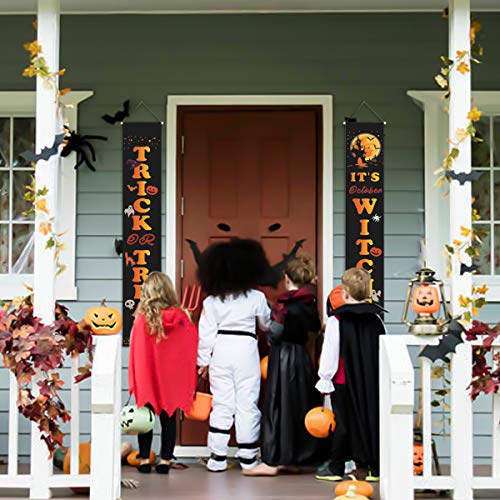 Jinlaili Trick Or Treat Banner de Puerta de Halloween, Decoración de Halloween Banner Colgante de Puerta de Halloween Truco o Trato para Decoraciones de Halloween Puerta Delantera del Porche