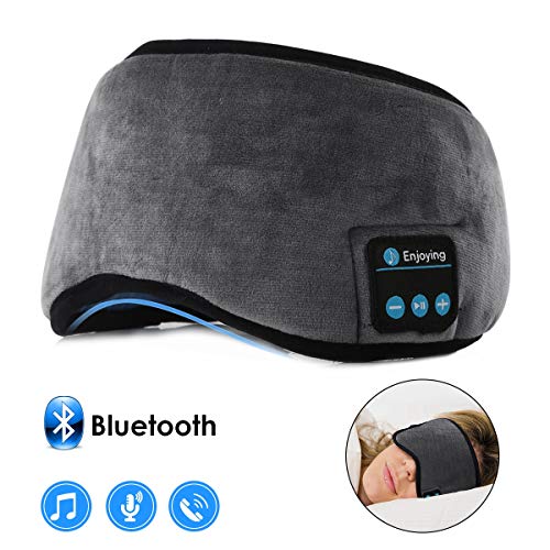 Jinxuny Bluetooth Sleeping Eye Mask Auriculares Sleeping Travel Música Eye Cover Wireless Lavable Sleep Mask Máscara de Ojo Ultra Cómoda con Auricular para Hombre Mujer Durmiendo (Color : Grey)
