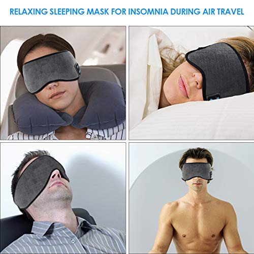 Jinxuny Bluetooth Sleeping Eye Mask Auriculares Sleeping Travel Música Eye Cover Wireless Lavable Sleep Mask Máscara de Ojo Ultra Cómoda con Auricular para Hombre Mujer Durmiendo (Color : Grey)