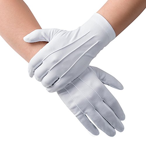 JISEN hombres policía formal esmoquin honor guardia desfile de nylon algodón guantes 26cm Blanco 1 par. Talla única