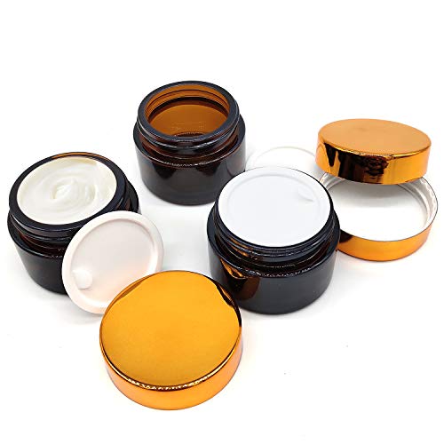 JJYHEHOT 6 Piezas Frascos cosméticos de Vidrio con tapón de Rosca tapón de Rosca Frasco de Vidrio ámbar vacío para cosméticos cremas lociones aceites Esenciales