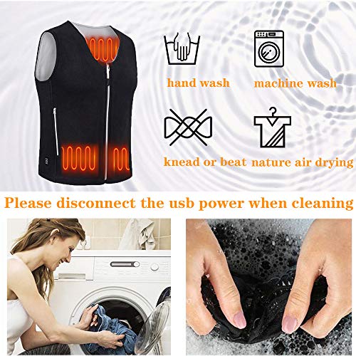 JOKBEN Chaleco Térmico Chaleco Calefactable Calentador Eléctrico Lavable Ajustable con Cable USB Chaleco Eléctrico de Invierno para Hombres y Mujeres (XXL)