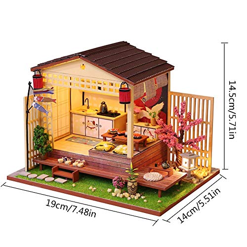 josietomy DIY Mini House, Casa de muñecas Kit para Adultos, casa de muñecas, casa de muñecas, Villa Miniatur Home Modelo, Estilo japonés Sakura Cottage, cumpleaños Navidad Regalo para niños y niñas