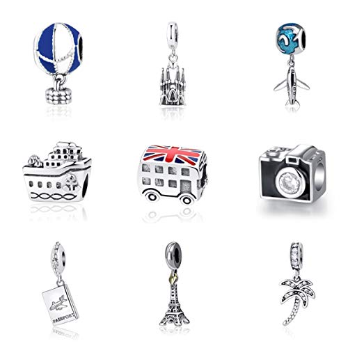 Joyas de Regalo de Cuentas de Encanto, Original 100% 925 Sterling Silver Bead Charm Fit Bracelets Love Travel Palm Tree Eiffel Tower Charms Women DIY Jewelry Venice Gondola