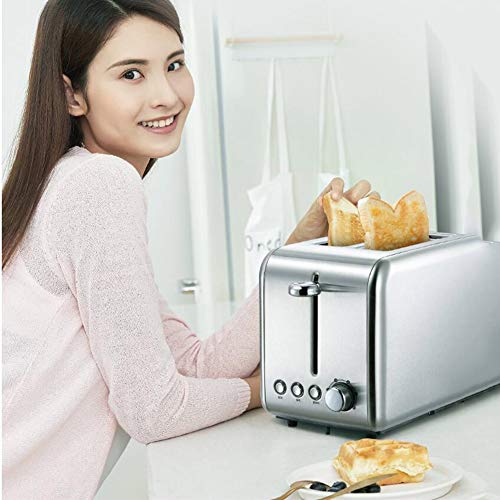 JTJxop Tostadora De Acero Inoxidable De 2 Rebanadas, Función De Descongelación/Bagel/Cancelar, Bandeja para Migas Extraíble Pan, Muffins Ingleses, Bagels