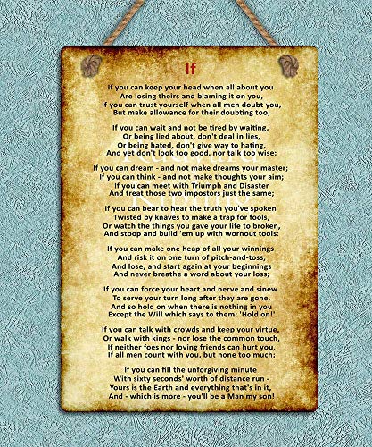 JTY store Cartel de decoración de Arte de Pared Vintage If Kipling Poem Inspiring Motivational Quote Wall Door Plaque Noveltys Home Bar Pub Club Cafe Man Cave Decor 20CM X 30CM Metal Tin Sign WJ1173
