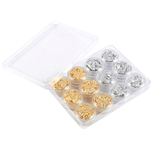 Juego de 12 accesorios de uñas para transferencia de láminas, para decoración de uñas, efecto escamas y espejos, color dorado y plateado