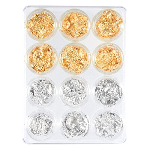 Juego de 12 accesorios de uñas para transferencia de láminas, para decoración de uñas, efecto escamas y espejos, color dorado y plateado