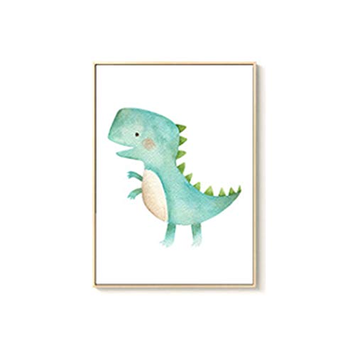 Juego de 3 Cuadros Infantiles Dinosaurio colorido de dibujos animados Láminas Impresión en Lienzo Decoración Habitación Bebé pared Regalo Sin Marco(A4)