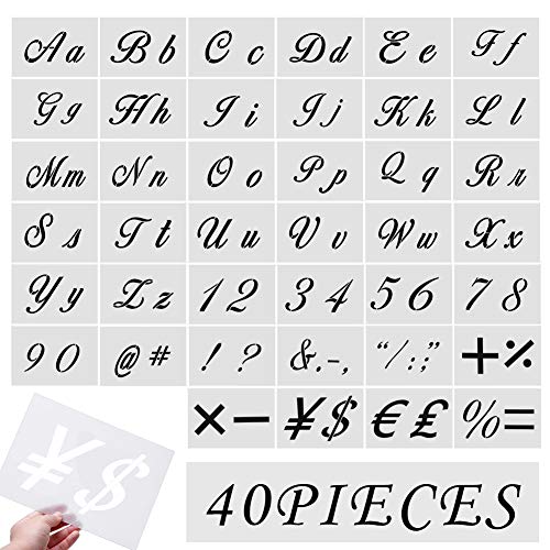 Juego de 40 plantillas de letras reutilizables y lavables, plantillas de alfabeto para pintar sobre madera, plantillas de arte de plástico (8.1 x 5.9 pulgadas)