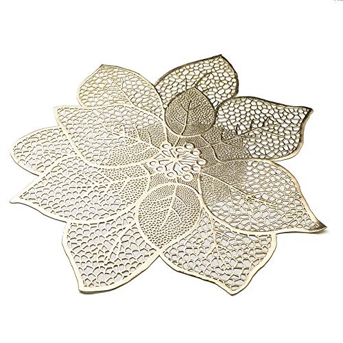 Juego de 6 manteles individuales lavables con diseño de flores, impermeables, con aislamiento térmico, pvc, dorado, 40 x 40 cm