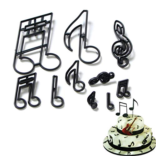 Juego de cortadores de galletas, guitarra baja Notas musicales Fondant Cortadores de galletas para bricolaje Pastel para hornear Fondant Sugarcraft Pastelería Utensilios para hornear Decoración （10pcs