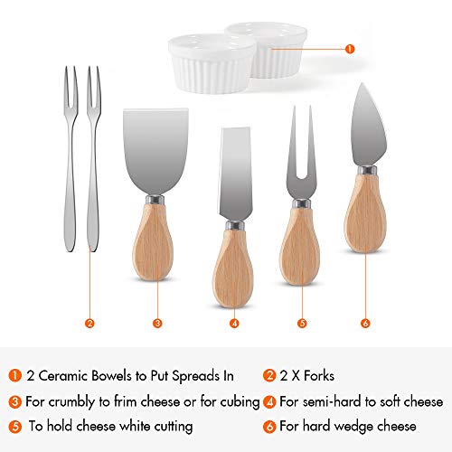Juego de platos de bambú para queso, cajón oculto para cubiertos, 2 cuencos de cerámica para poner esparcidas, regalo de calentamiento de casa y bandeja de comida perfecta para fiestas, cenas, picnics