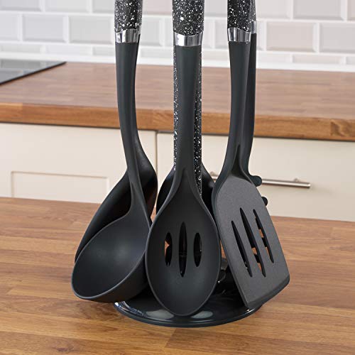 Juego de utensilios de 6 piezas Blackmoor Home 66779 | Antirayaduras y resistentes al calor | Plástico sin BPA | Dispensador de utensilios de cocina que ahorra espacio, vibrante y moderno | Negro
