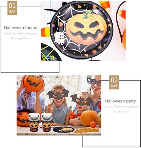 Juego de Vajilla de Halloween, HOMEK 87 piezas Vajilla de Fiesta de Halloween Artículos de Fiesta, Banner Manteles Platos Servilletas Cuchillos Tenedores para Fiesta Halloween Decoraciones