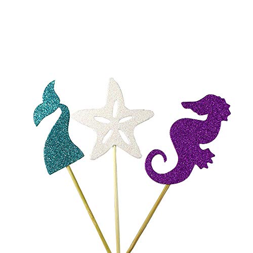Juland 24 PCS Feliz cumpleaños, Torta, Topper Papel Cupcake Topper versátil y Duradero Decoraciones para Pasteles de Fiesta de cumpleaños para Adultos niños Estrella de mar Cola de Sirena Caballo
