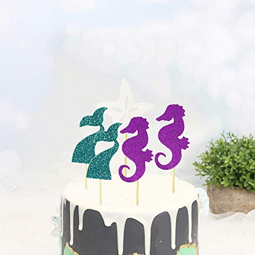 Juland 24 PCS Feliz cumpleaños, Torta, Topper Papel Cupcake Topper versátil y Duradero Decoraciones para Pasteles de Fiesta de cumpleaños para Adultos niños Estrella de mar Cola de Sirena Caballo