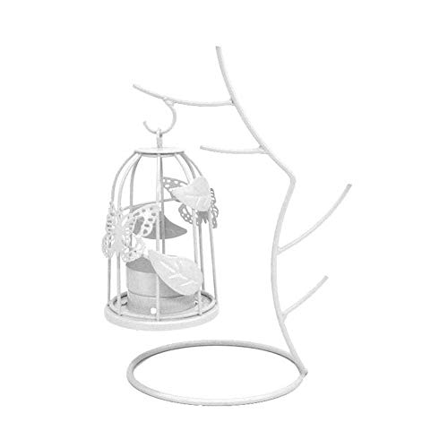 JUNGEN Portavelas de Mesa Creativo con Ramas y jaulas Colgantes de diseño Candelabro de Hierro Forjado de Metal Sostenedor de Vela Adornos Decorativos para Hogar Boda Jardín Comedor (Blanco)