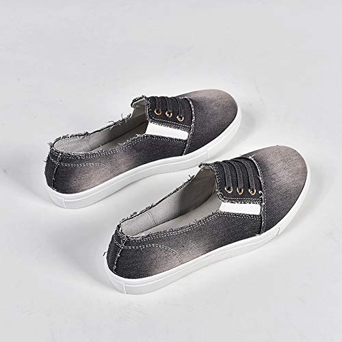 JXILY Liviano Sneakers Zapatos de Lona Zapatos Holgados de Mujer Denim Lavado un Pedal Zapatos Perezosos Zapatillas de Deporte de Mujer Casual,Gris,36