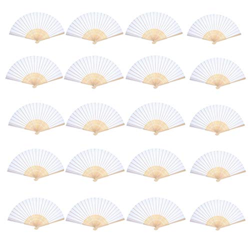 JZK 20 x Abanicos Plegable Blanco Abanico de Papel Plegable para Boda Regalo Recuerdo Detalle para Invitados de Boda comunion Fiesta o Baile Arte