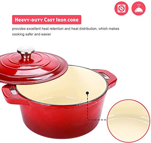 kaige De Hierro Fundido esmaltado del Horno holandés, Plato de la cazuela Antiadherente con Tapa, Cocina Redonda quemadores cazuela, 1,26 Cuartos Multi Olla de la Olla Roja (1,2 l) WKY