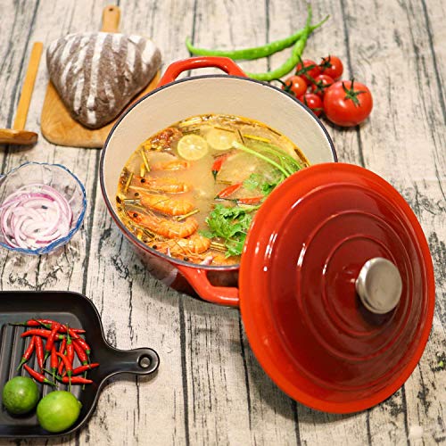Kaikai De Hierro Fundido esmaltado del Horno holandés, Plato de la cazuela Antiadherente con Tapa, Cocina Redonda quemadores cazuela, 1,26 Cuartos Multi Olla de la Olla Roja (1,2 l)