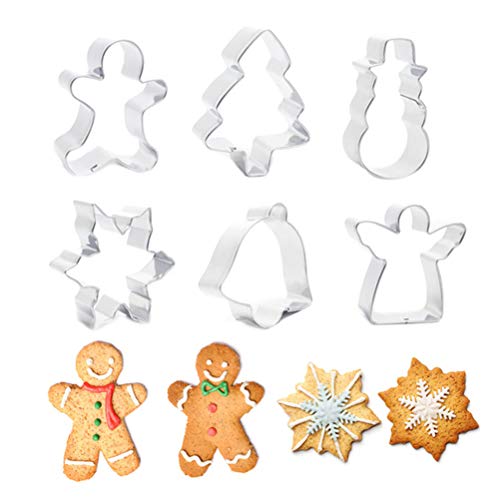 Kappha Christmas Cookie Cutte 6 Piezas Juego de cortadores de Galletas Juego de cortadores de Galletas de Metal de Acero Inoxidable Hornear Galletas Fondant Cookies Decoraciones de Pasteles