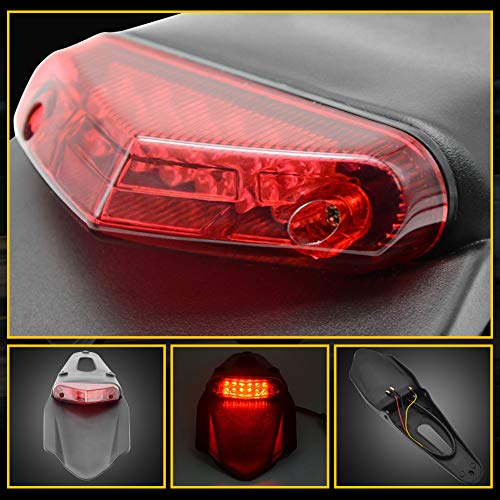 KaTur ‒ Guardabarros trasero con luz trasera de freno LED para motocicleta de motocross, enduro (lente roja)