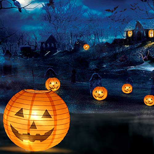 Kesote Halloween Linternas de Papel Redondos 10 Farolillos con Calabazas de Diferentes Tamaños (6"/ 8" / 10"/ 12") Decoración de Halloween, Naranja