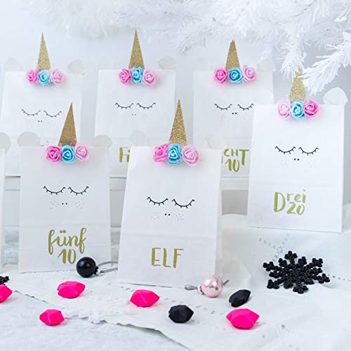 kgpack 50x Bolsas de Papel Kraft DIY 12 x 22 x 6 cm | Bolsas de Papel Kraft para niños | Calendario de adviento | Bolsa de Regalo de Fondo Plano | Bolsa de Papel de Alimentos