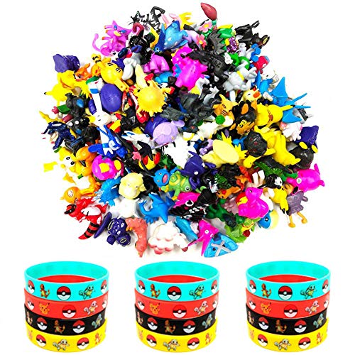 Killow 24 Piezas Pokemon Monster Mini Figure +12 Piezas Pokemon Pulsera de Silicona,Fiesta Juguetes de Infantil Rellenos de Bolsa de Fiesta para Niños Niñas