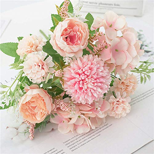KIRIFLY - Ramo de hortensias artificiales de seda de peonía artificial, decoración de claveles de plástico, arreglos de flores realistas para decoración de bodas, centros de mesa, 2 paquetes