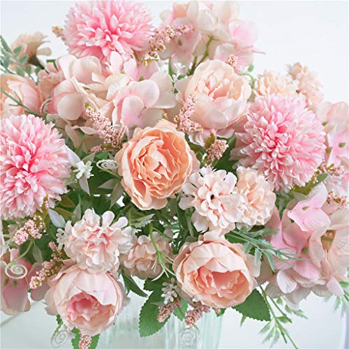 KIRIFLY - Ramo de hortensias artificiales de seda de peonía artificial, decoración de claveles de plástico, arreglos de flores realistas para decoración de bodas, centros de mesa, 2 paquetes