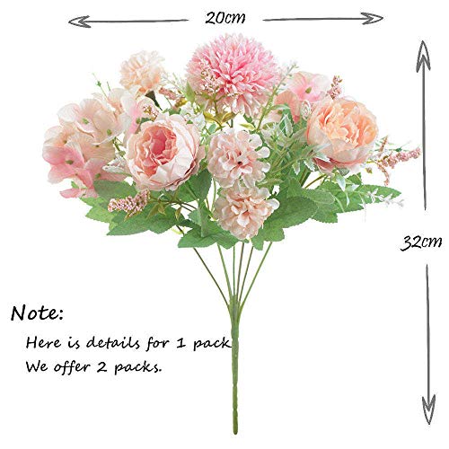 KIRIFLY - Ramo de hortensias artificiales de seda de peonía artificial, decoración de claveles de plástico, arreglos de flores realistas para decoración de bodas, centros de mesa, 2 paquetes