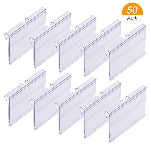 Kit 50 Portaprecios para ganchos en T. Etiqueta de 39x65mm. Transparente. Soportes de Etiqueta de Precio