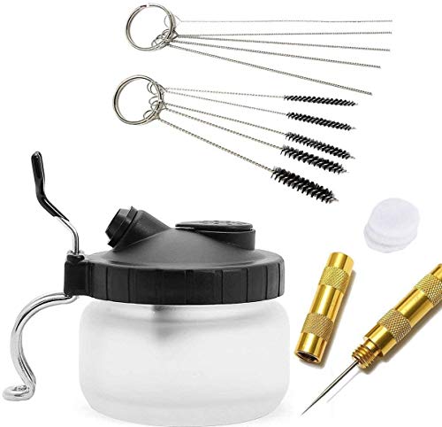 Kit de Limpieza para Pistola de Aerógrafo, Portaherramientas de Acero Inoxidable, Olla de Limpieza del aerógrafo, Cepillo de Limpieza y Aguja de Limpieza por Poweka