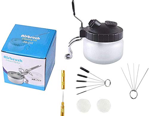 Kit de Limpieza para Pistola de Aerógrafo, Portaherramientas de Acero Inoxidable, Olla de Limpieza del aerógrafo, Cepillo de Limpieza y Aguja de Limpieza por Poweka