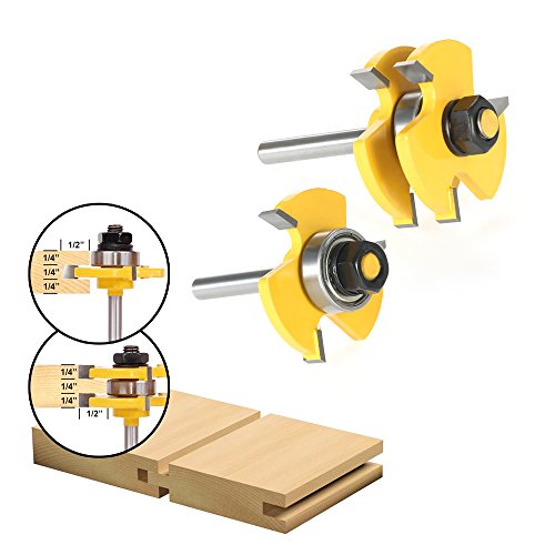KKmoon 2pcs 3/4"-1/4" Cortador de Fresado de Madera en Forma de T con Vástago Lengüeta y Ranura,Juego de Brocas de 3 Dientes para Herramientas de Carpintería